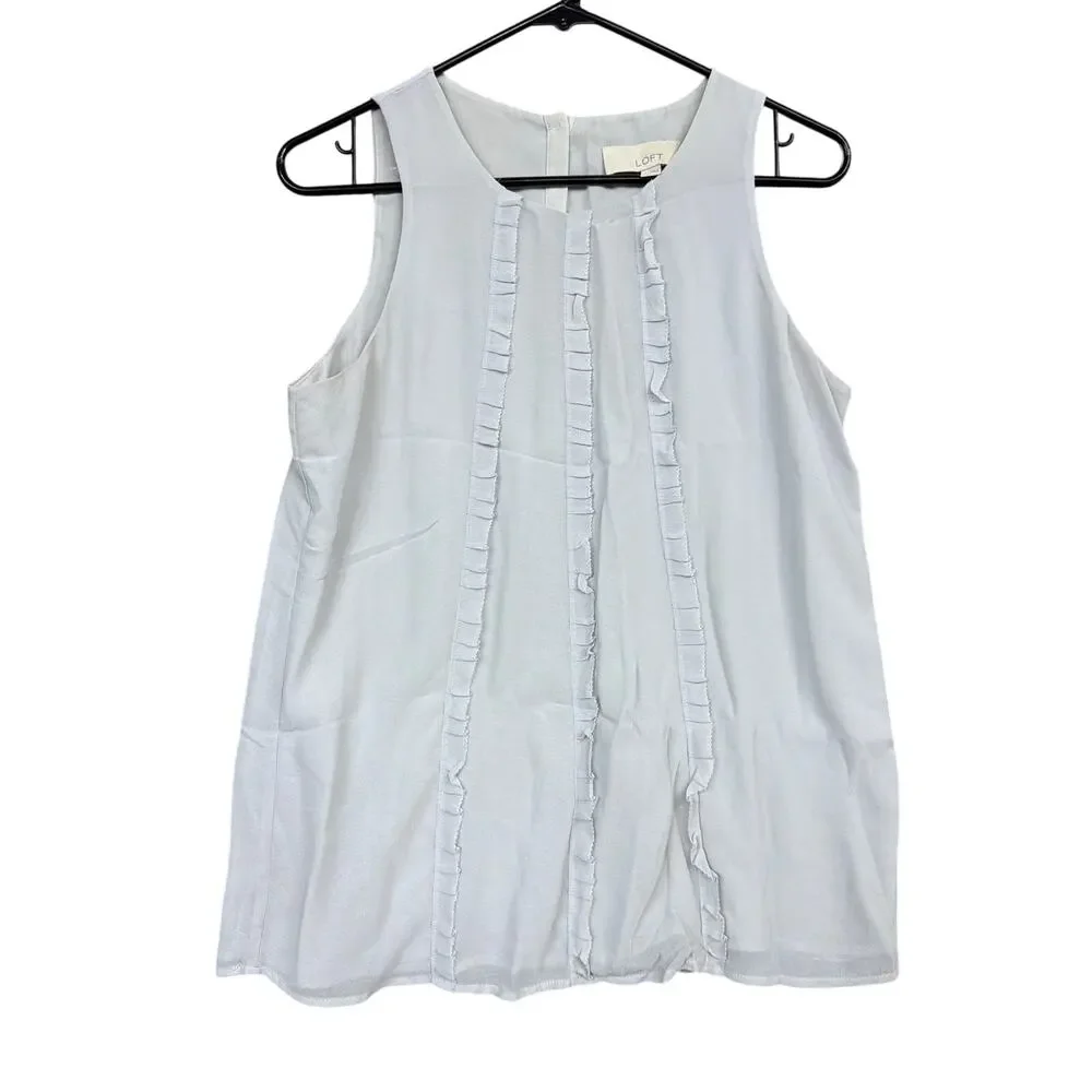 Ann Taylor LOFT Womens Blouse Gray Blue Ruffle Front Sleeveless Lined Small - Picture 1 of 9